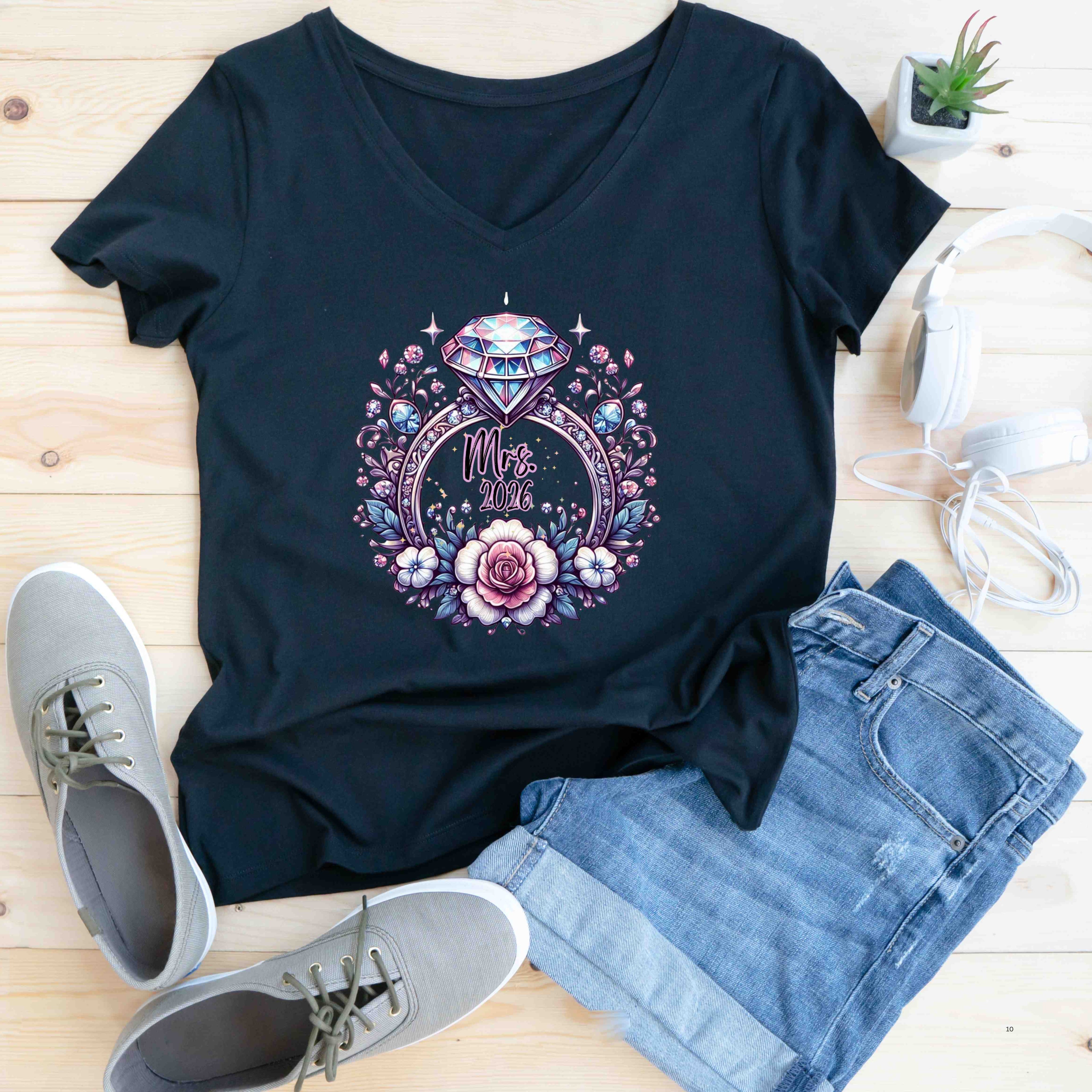 Mrs. Diamond Ring V-neck Ladies